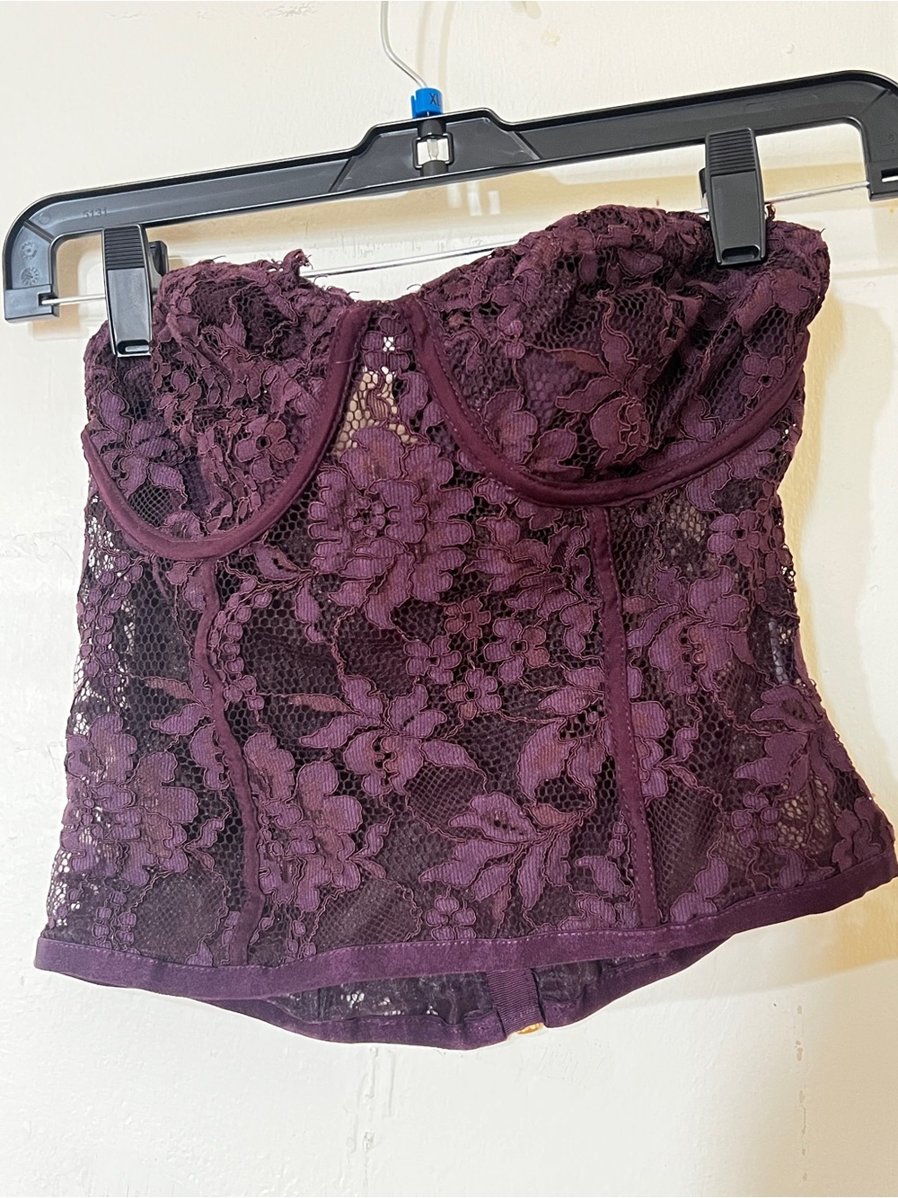 Express Plum Lace Strapless Bustier Top S 4